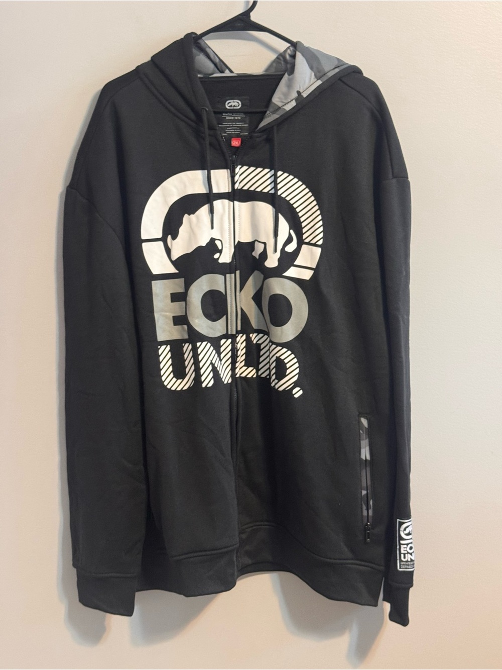 Ecko Unltd Men's 2XL Black Full Zip Graphic Hoodie Rhino Logo